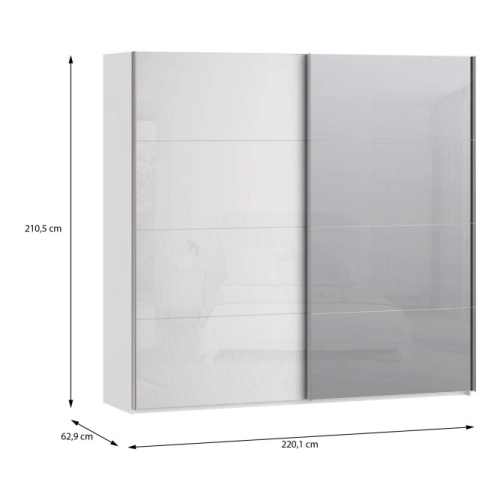 Szafa ubraniowa 220 cm Biały / Biały połysk